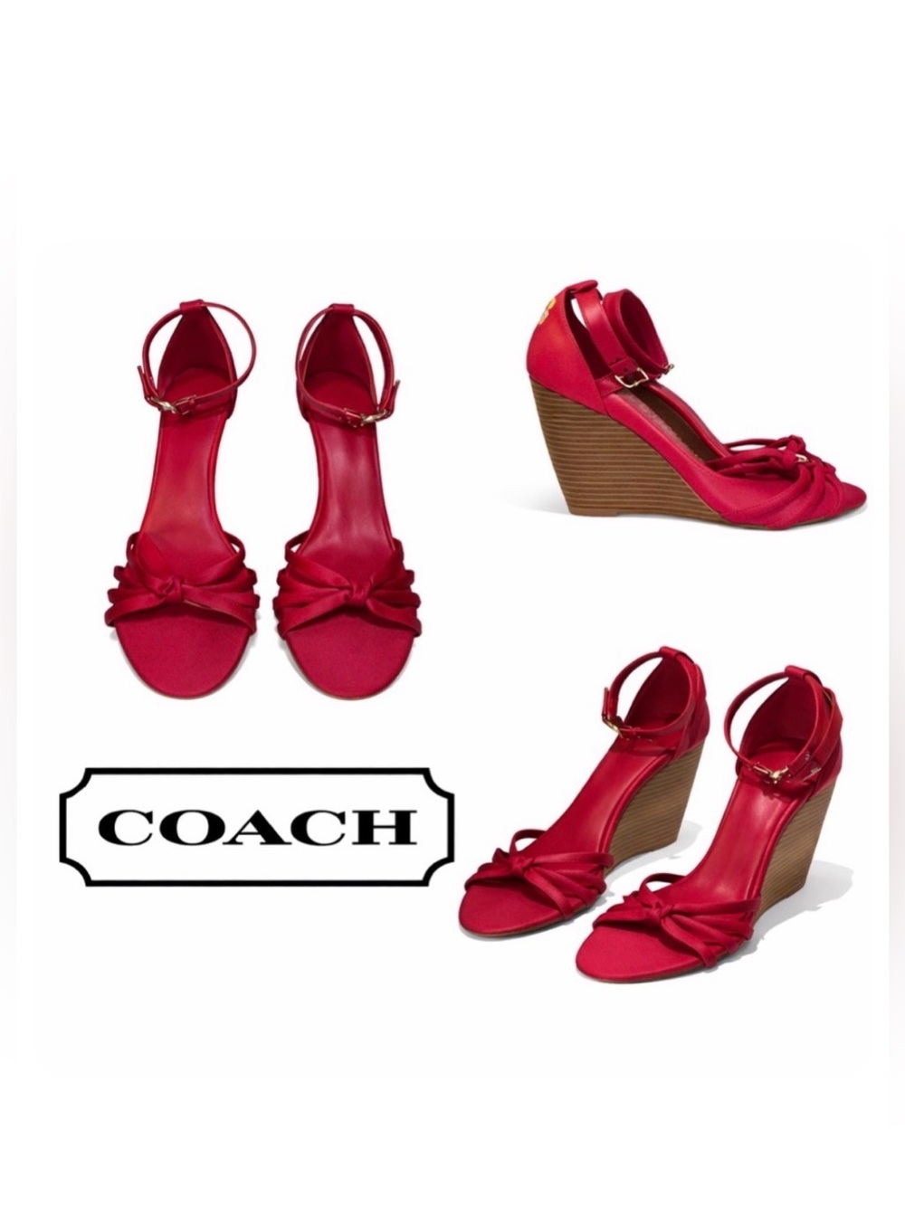 Coach, Dark fuchsia Ankle Strap wedge Sandals, size 9.5
